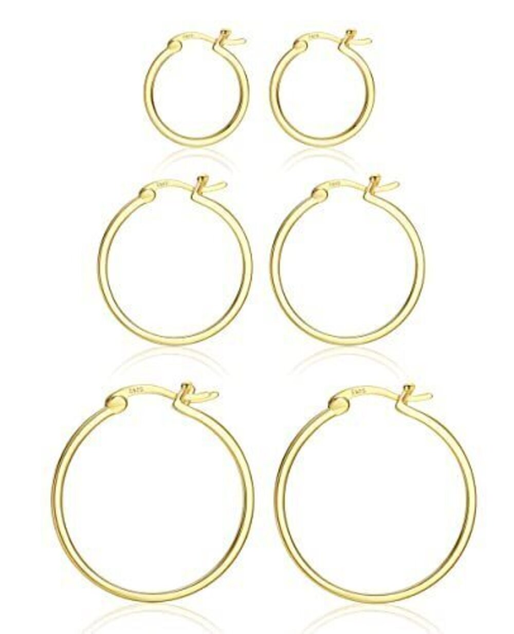 6614 18K Gold Plated Hoop Earrings - 925 Sterling Silver Hoop Earrings